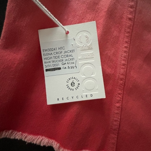 NWT Etica Sz S Elena Crop Jacket High Tide Coral Raw Trucker Jean Jacket - Picture 8 of 11